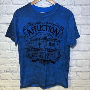 Vintage Y2K Affliction Distressed Mens Freedom Defender Graphic T-shirt Large